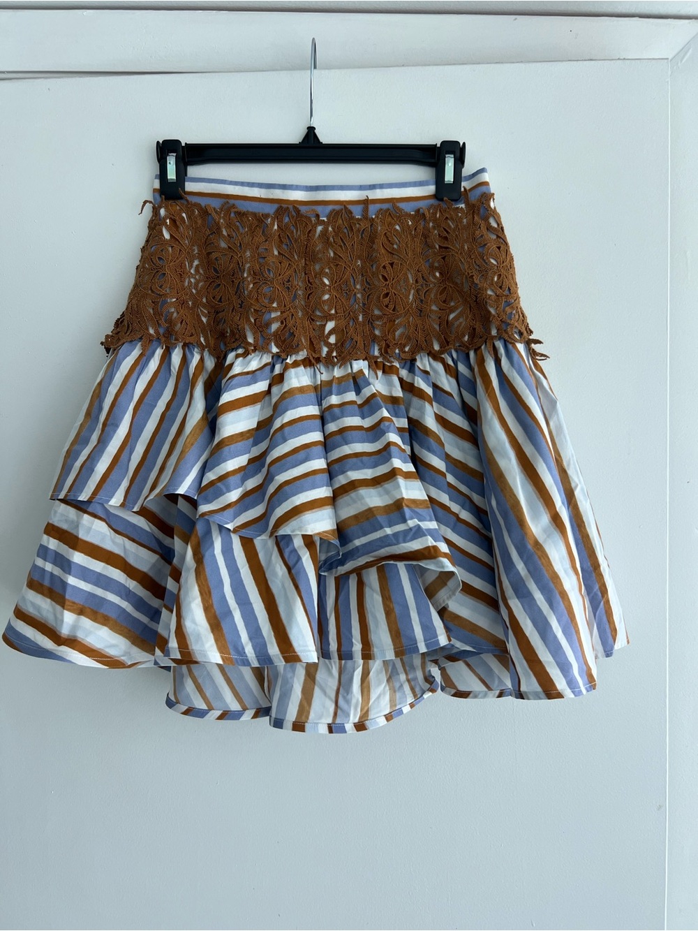 Silvia Tcherassi Striped Skirt with Brown Crochet Waist